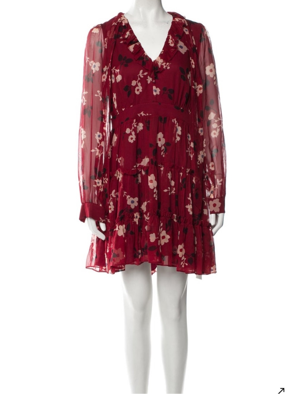 kate spade burgundy floral V-neck tiered mini dress